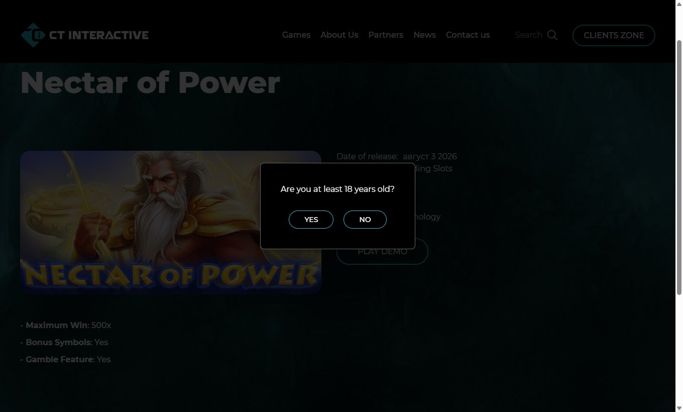 Nectar of Power mythological game stage and cascading reels